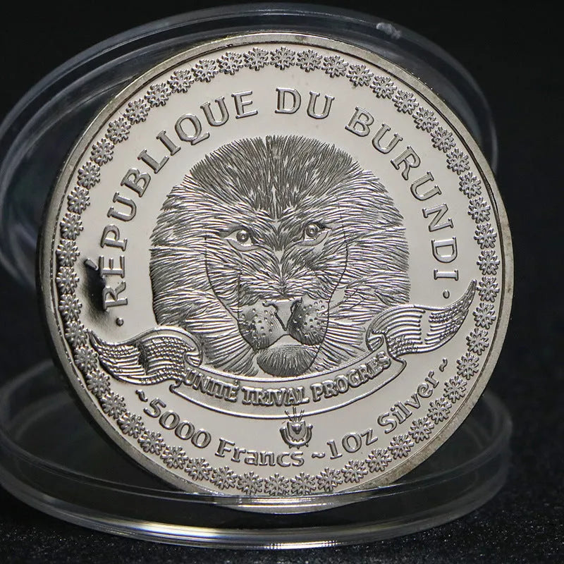 Africa Tropical Fish Commemorative Coin Set 8pcs Silver Plated Steel Core 40x3mm Acrylic Box