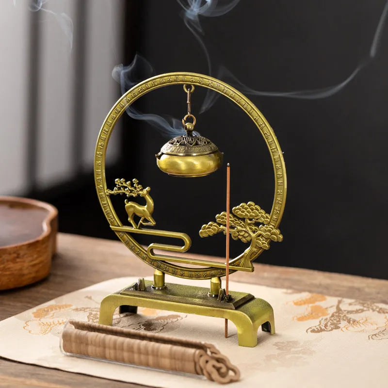 Bronze alloy hanging aromatherapy furnace ornament for tea ceremony, available in five designs