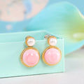 Geometric pink shell stud earrings for women with 925 silver base and gold plating