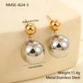 Women's stainless steel colour-block ear studs with round geometric beads and 18K gold plating
