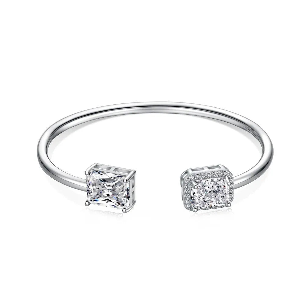 925 sterling silver opening bracelet with quadrilateral element, Korean style, 16cm size