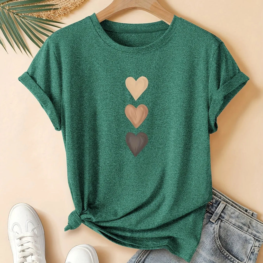 Women's pure cotton short sleeve T-shirt with retro art print in blue.