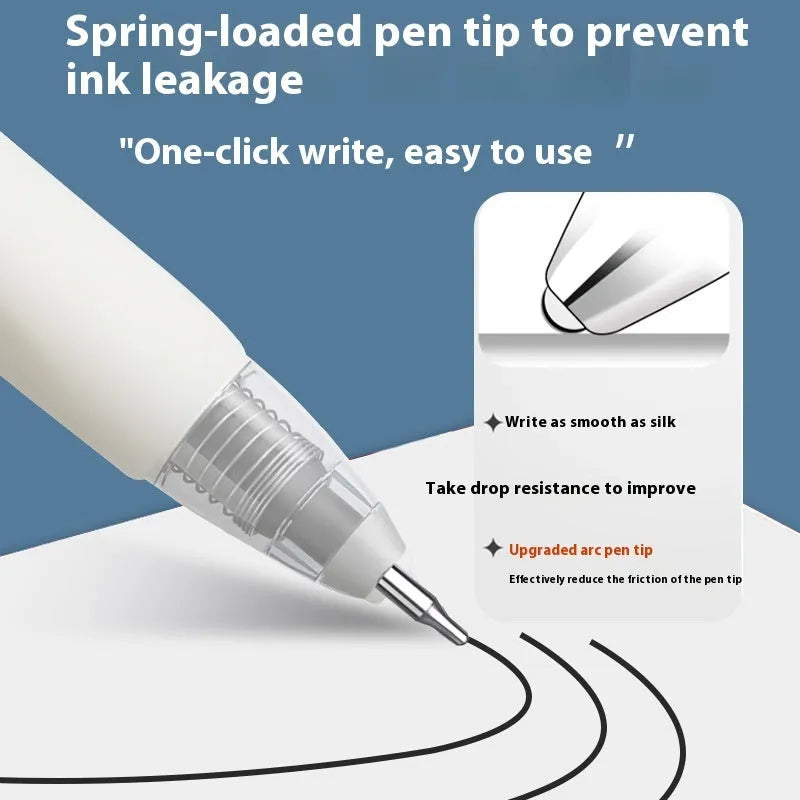 Pack of 10 quick-drying bullet pen refills showing black, blue, red, and ink blue ink colours.