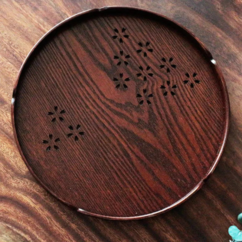 Wooden dessert plate with twelve compartments and Sakura blossom pattern, 30cm diameter