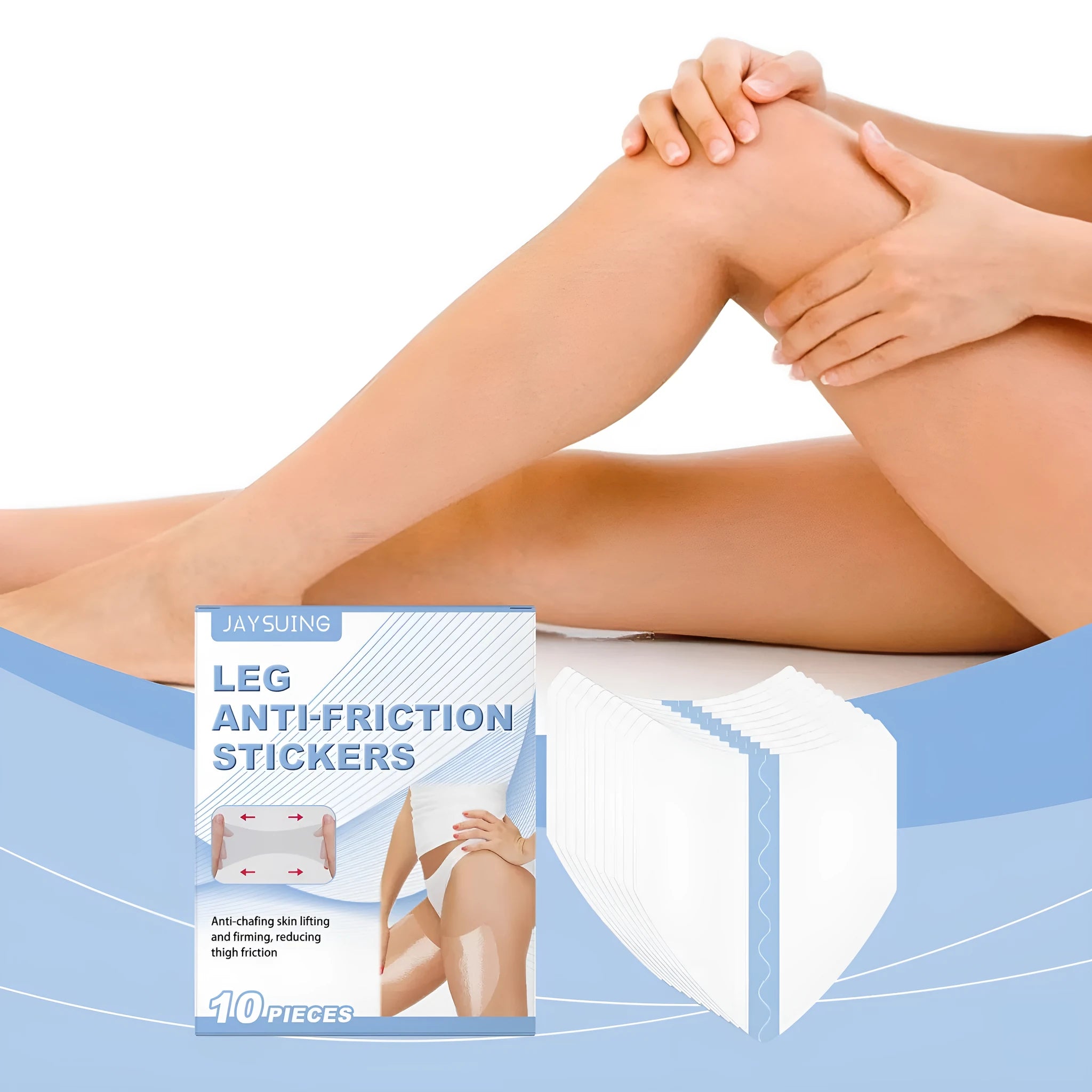 Pack of ten leg anti-wear skin protection patches with moisturising formula.