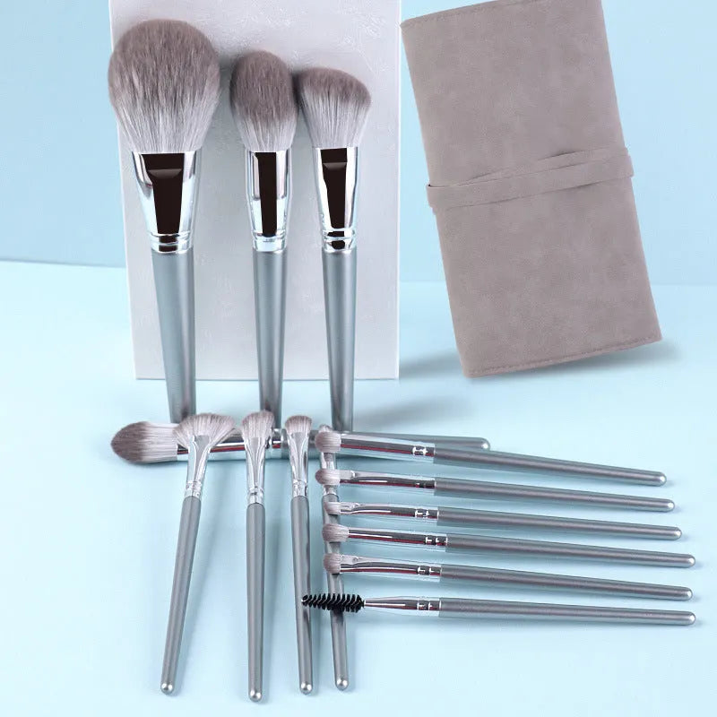 14 piece wooden handle makeup brush set with artificial fibre bristles and PU brush bag