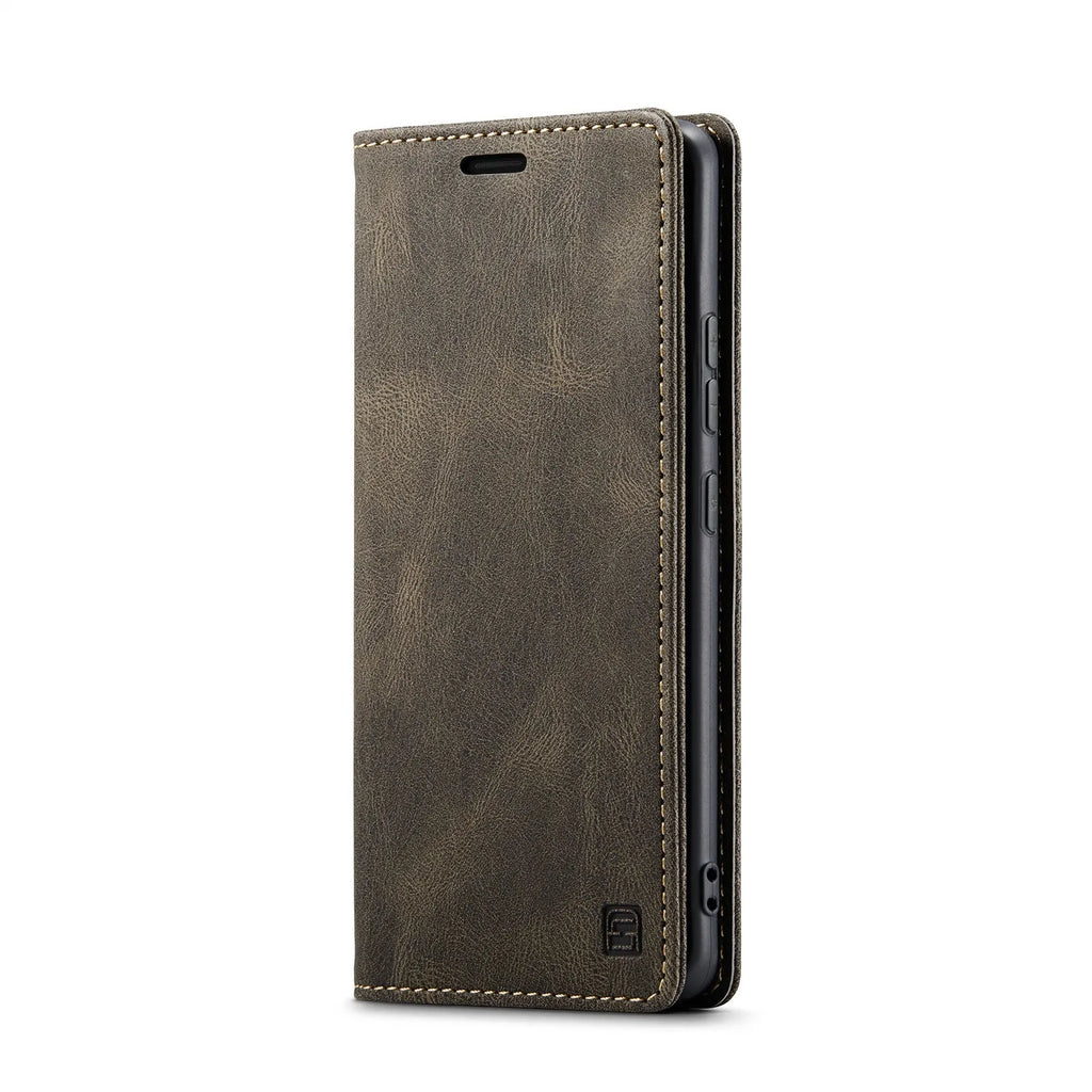 Frosted vintage flip leather phone case for Xiaomi 14 in black with front cover open