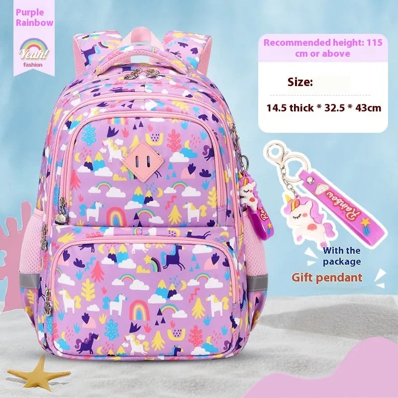 Children's waterproof Oxford cloth school backpack in dinosaur pattern with curved shoulder straps