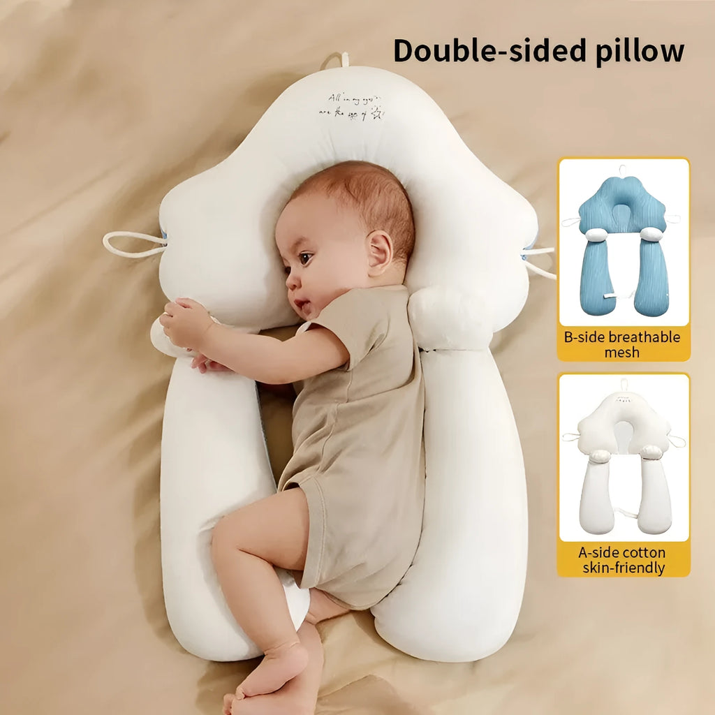 U-shaped baby head shaping pillow in blue and white colours with pure cotton fabric
