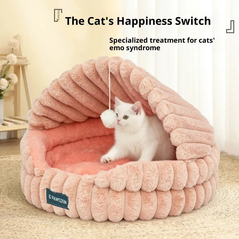 Large grey cloth cat nest with shell design, 50cm diameter, for indoor use