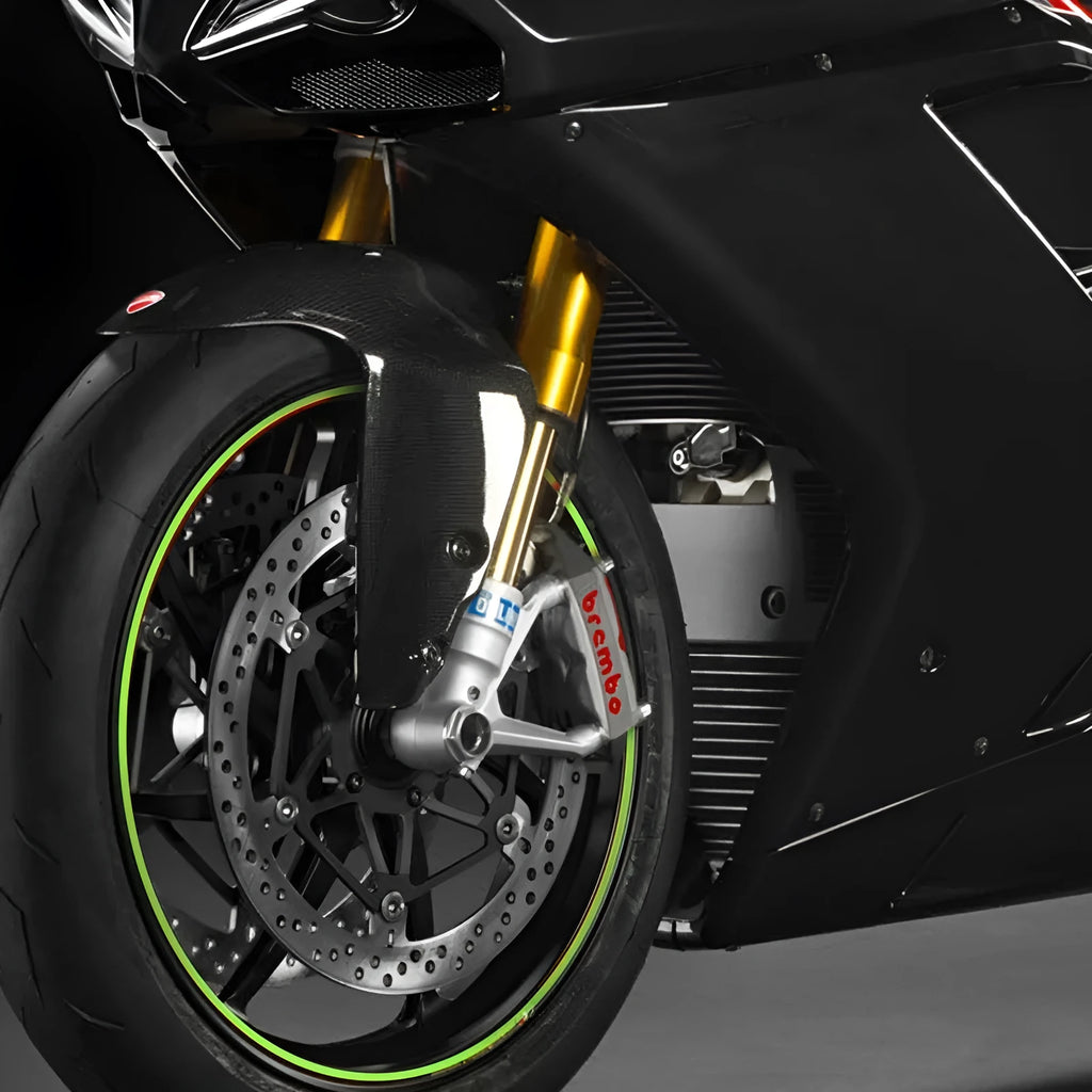 Green reflective PVC motorcycle wheel rim sticker on a 12-inch rim broken-section design