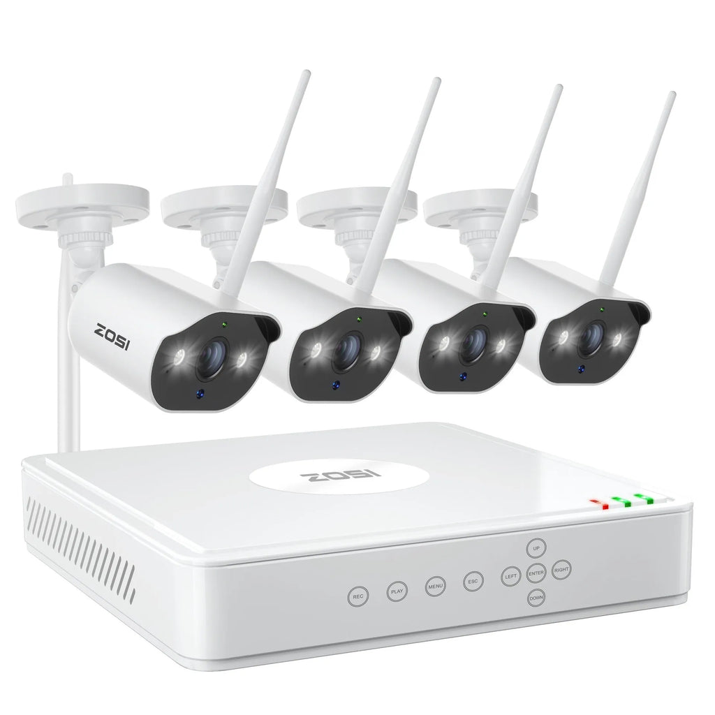 ZOSI 5MP HD POE security camera system with NVR unit and outdoor cameras