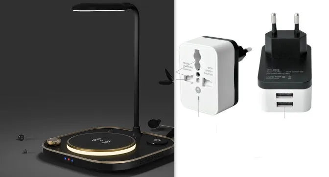 Black three-in-one wireless magnetic charging station with desk lamp and Type-C cable