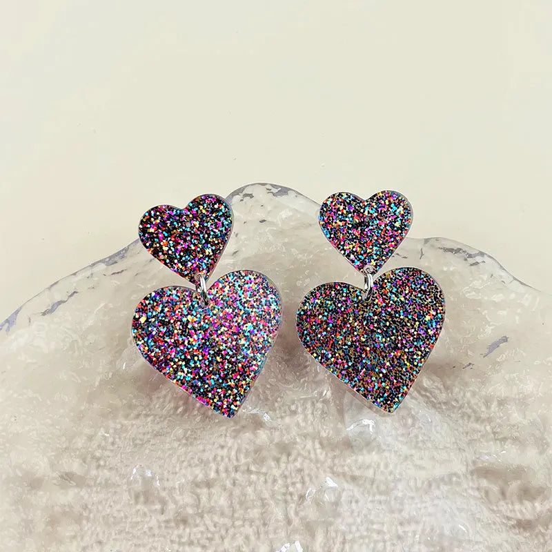 Acrylic geometric love earrings for women in picture colour, lightweight fashion jewellery