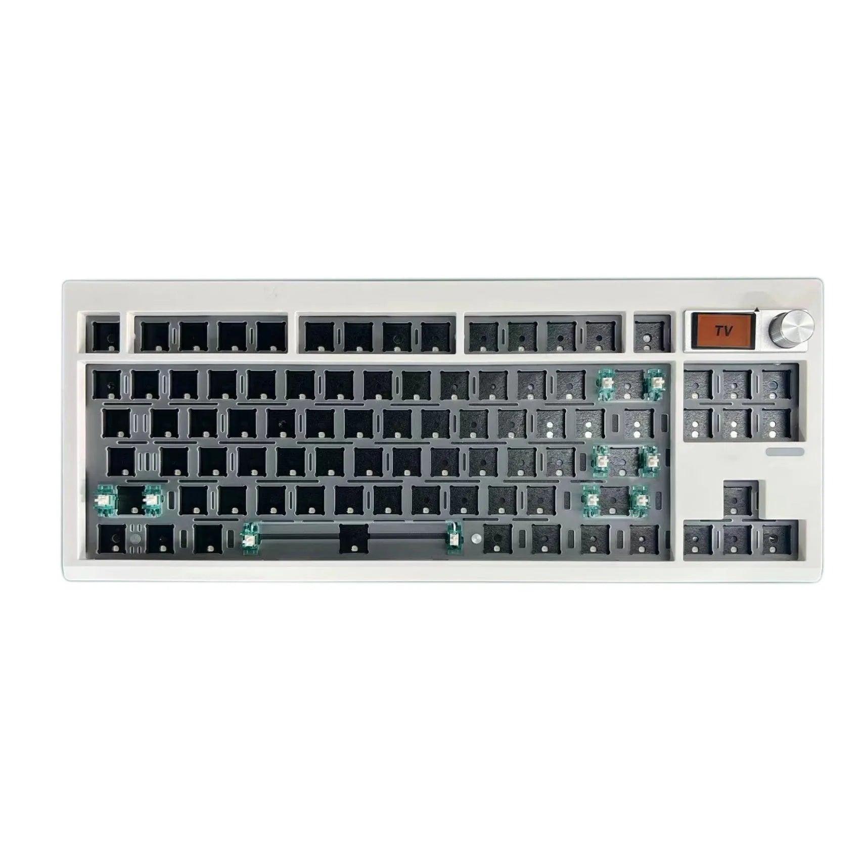 DIY mechanical keyboard kit with knob, hot swap sockets, and RGB backlight on a desk