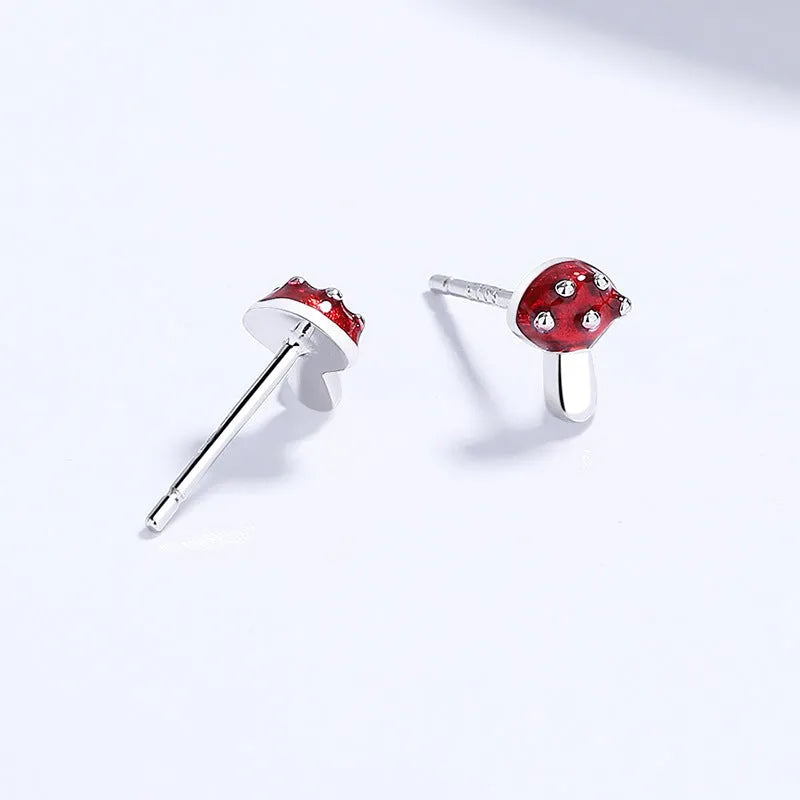 Pair of 925 sterling silver mushroom geometric line stud earrings in white gold finish with rubber stopper