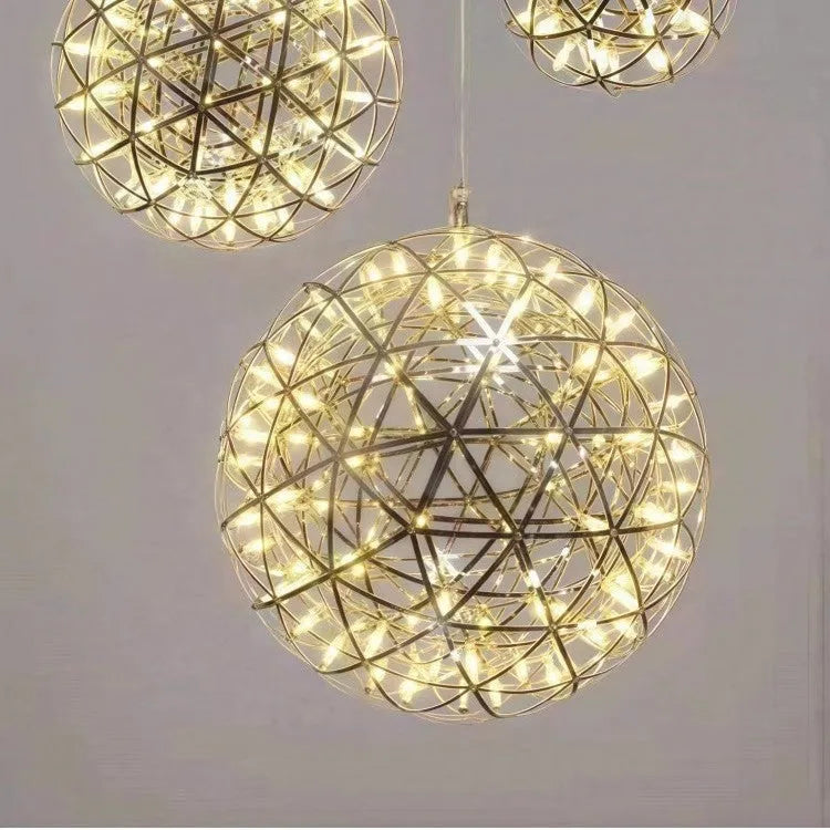 Creative hollow LED sphere chandelier stainless steel gold finish modern simplicity design