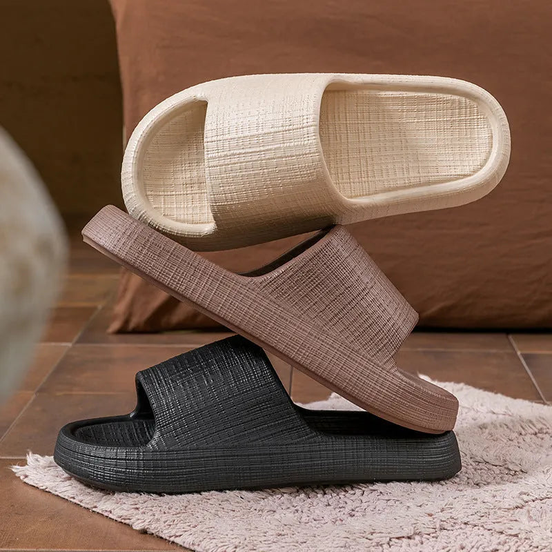 Soft EVA non-slip bath slippers in toe-ring design showing red, green, khaki, black and coffee colour options