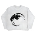 Organic cotton round neck pullover sweater in street hipster style on a hanger