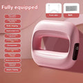 Mini fitness massage gun with LED screen in blue, showing three speed gears