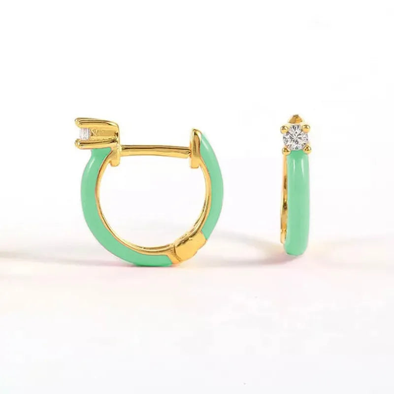 Geometric hand-dripping oil earrings with silver needle copper posts in six colours