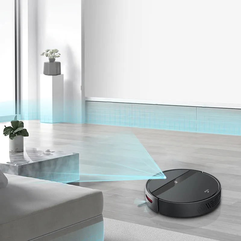 Automatic household sweeping robot in black with brushless motor and 600ml dustbin on hard floor