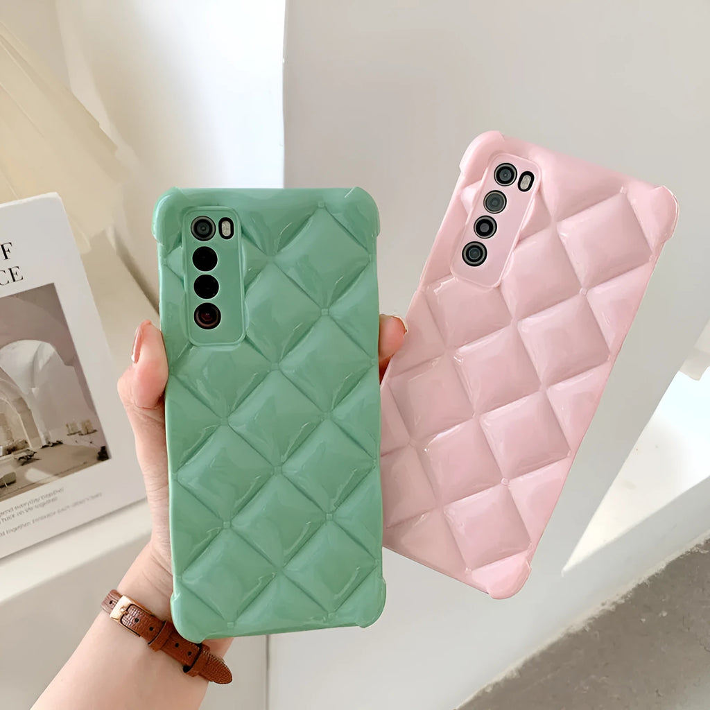 Silicone diamond phone case for Huawei smartphones in black, green, pink and white colours