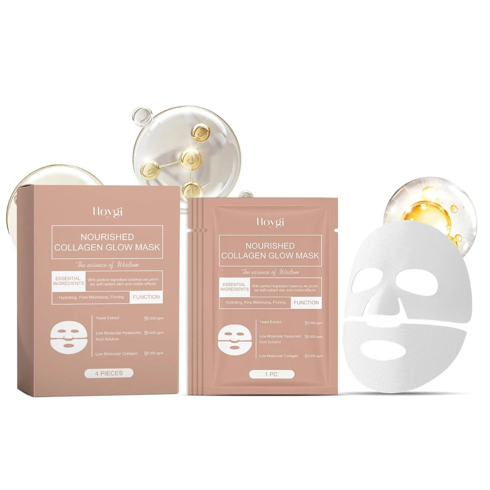 Collagen face sheet mask with hyaluronic acid and grape seed oil serum