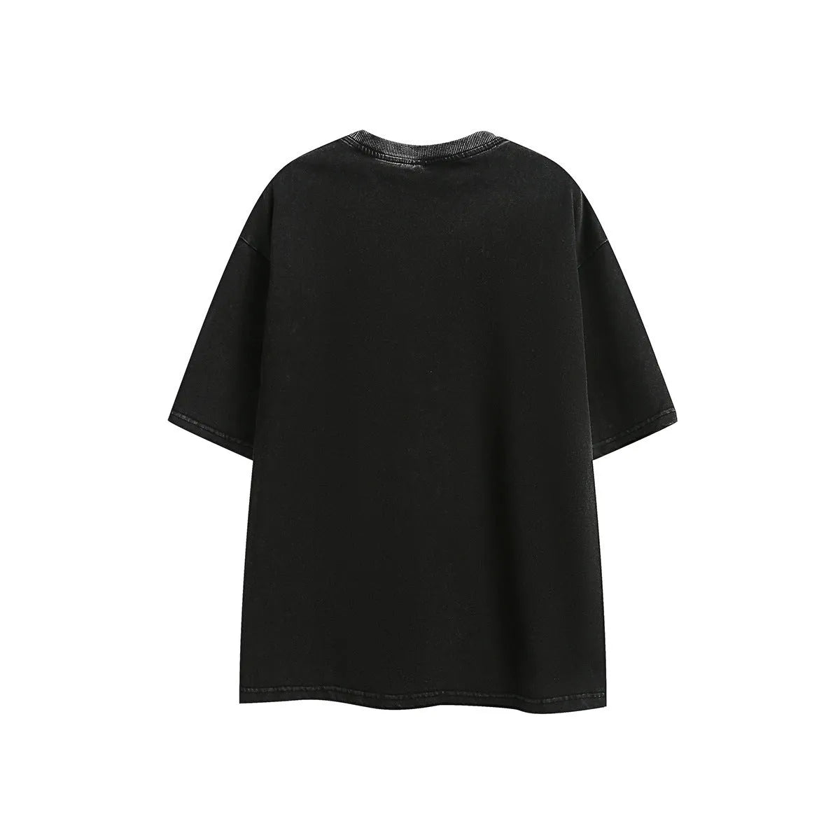 Retro loose fit short-sleeved t-shirt in black or purple with embroidered washed texture