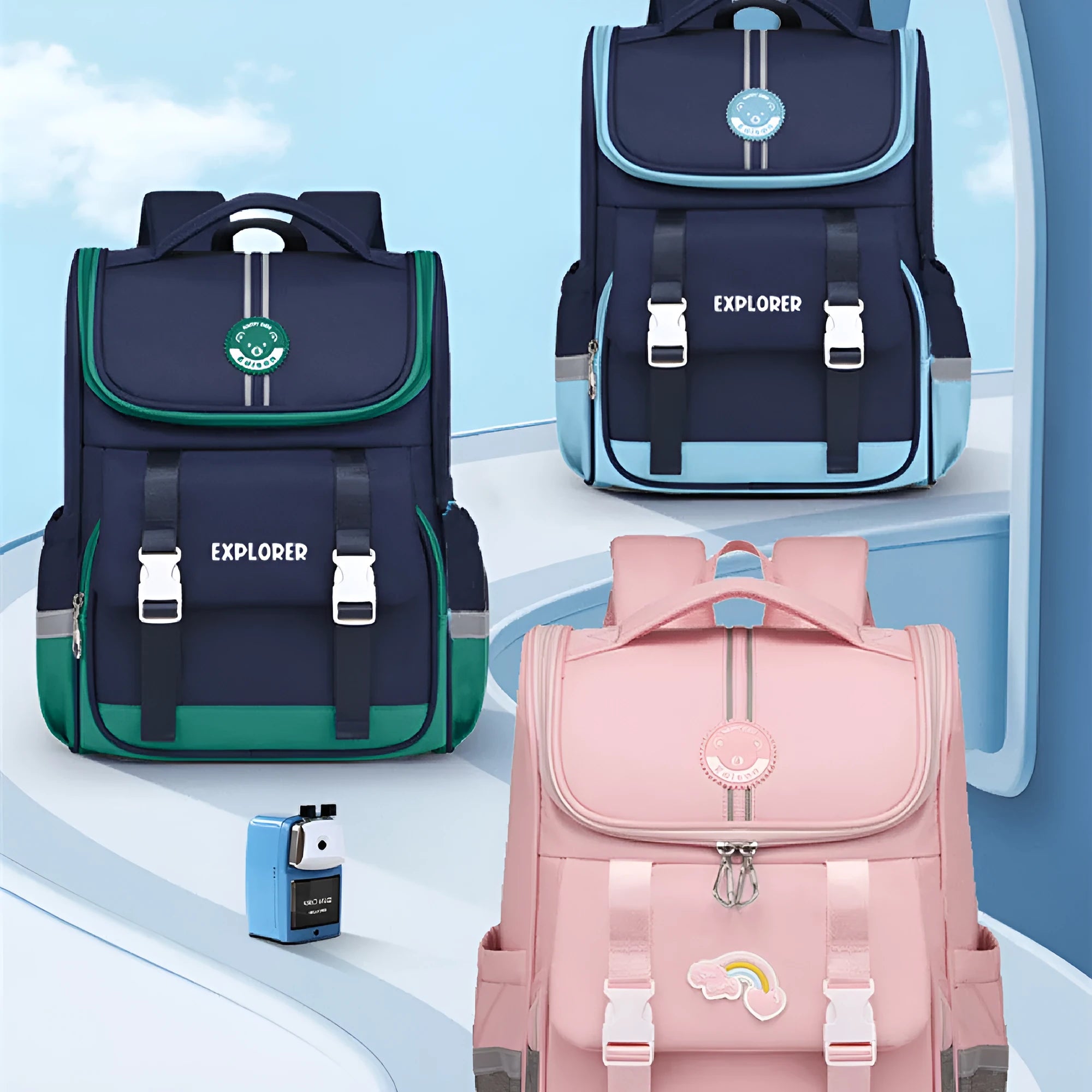 Children's cute sweet princess style backpack in cherry blossom pink, made from polyester, with curved shoulder strap