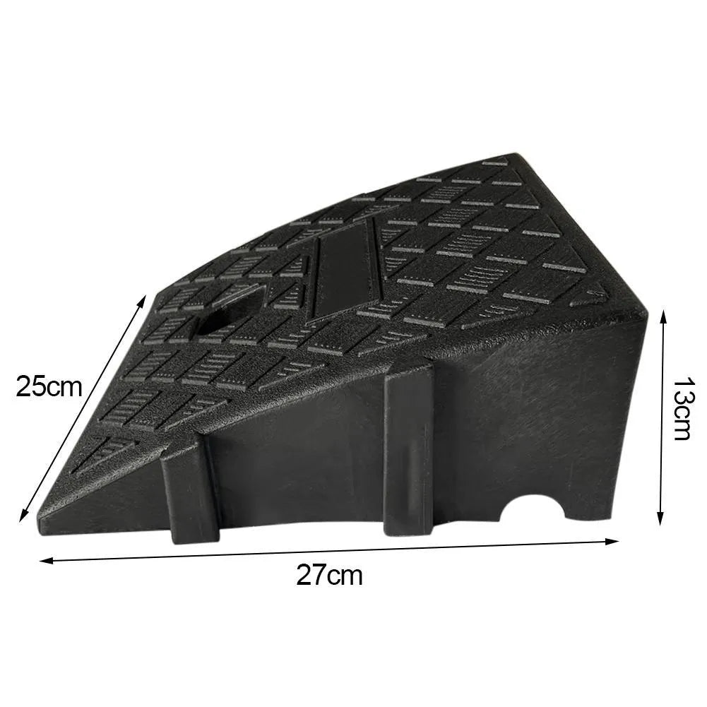 Plastic car climbing uphill threshold pad triangle speed bump in black on driveway