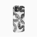 Black and white retro python illustration phone case on an iPhone, available in frosted or glossy hard shell finish