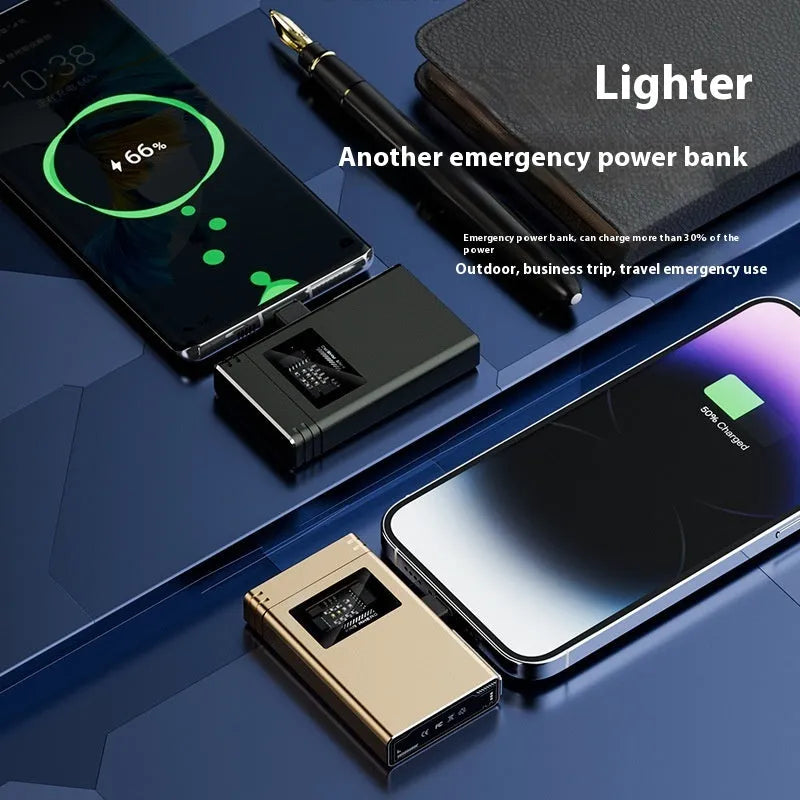 Metal power bank lighter in Dark Night Green with USB electronic lighter and wind resistance