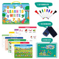 Montessori children's handwriting practice book with wipe-clean pages and 8 coloured pens in gift box