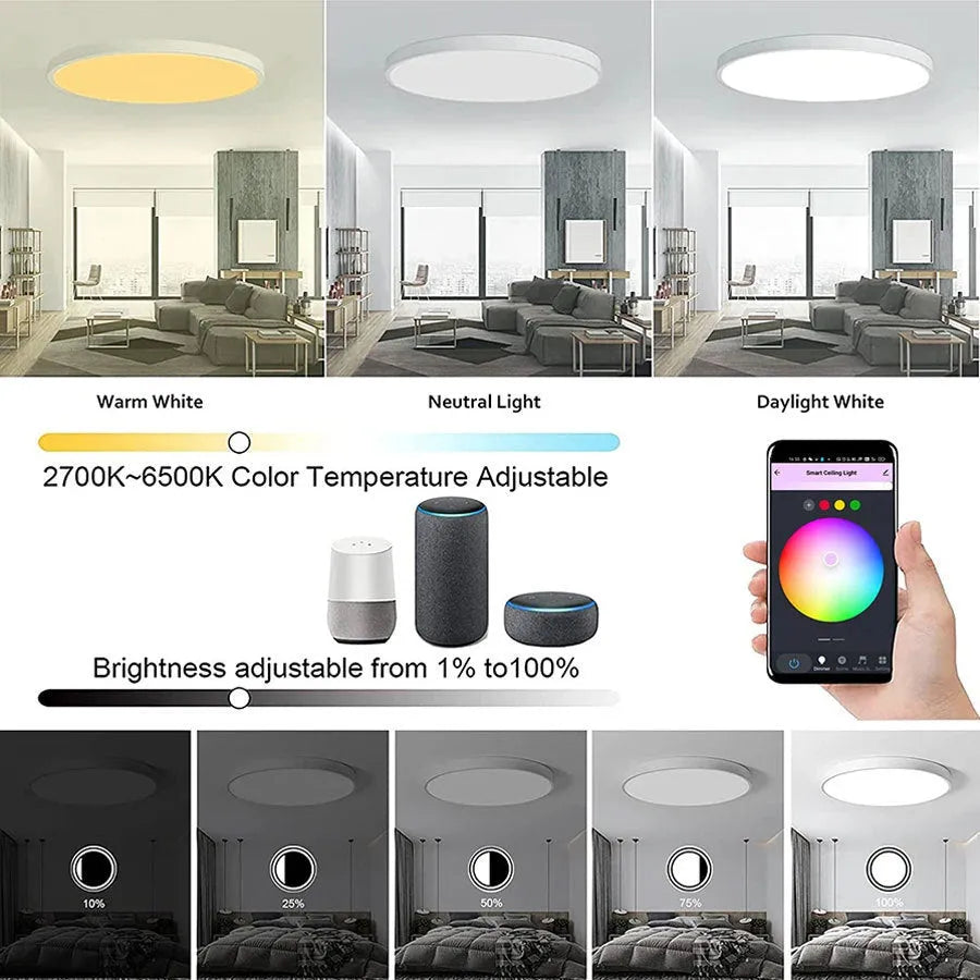 Graffiti WiFi smart ceiling light LED RGB CW WW 24W in white finish for bedroom or living room