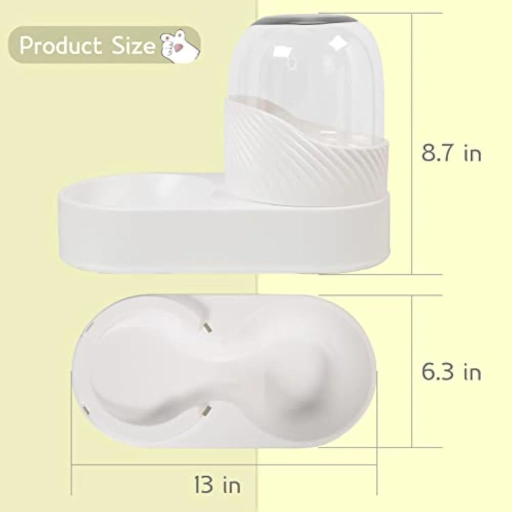 White PP gravity cat feeder and water dispenser set with wave-shaped design