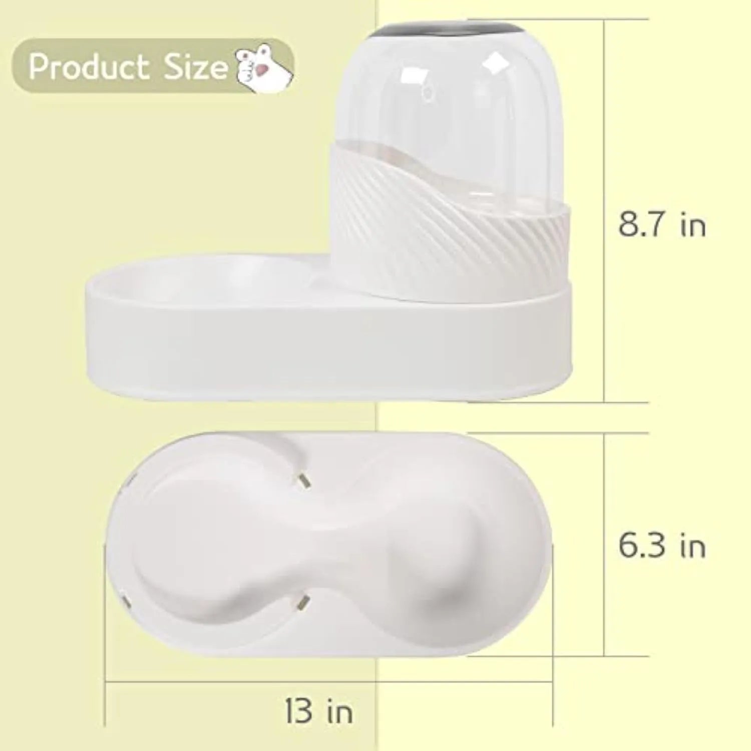 White PP gravity cat feeder and water dispenser set with wave-shaped design