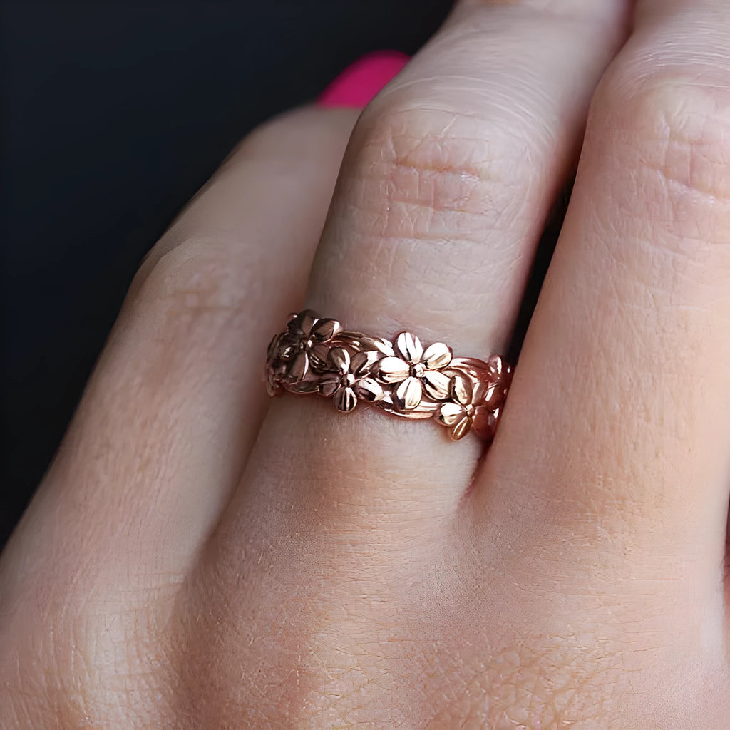 Women's Rose Gold Plum Ring Ornament Alloy Fashion OL Ring in White Gold and Rose Gold Colours Available in Sizes No.5 to No.11 for Everyday Wear