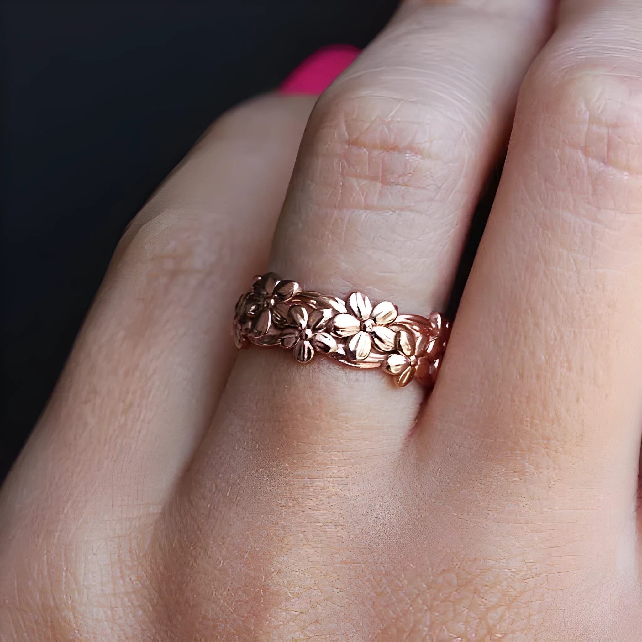 Women's Rose Gold Plum Ring Ornament Alloy Fashion OL Ring in White Gold and Rose Gold Colours Available in Sizes No.5 to No.11 for Everyday Wear