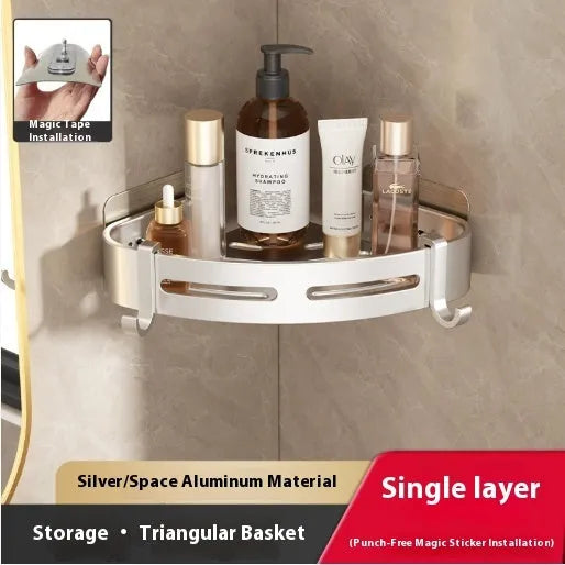 Punch-free fan-shaped corner shower rack, single layer, gun gray, with 15.00kg load-bearing capacity