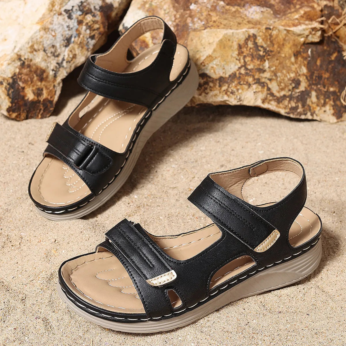 Plus size hollow-out wedge sandals with fish mouth toe in milky white