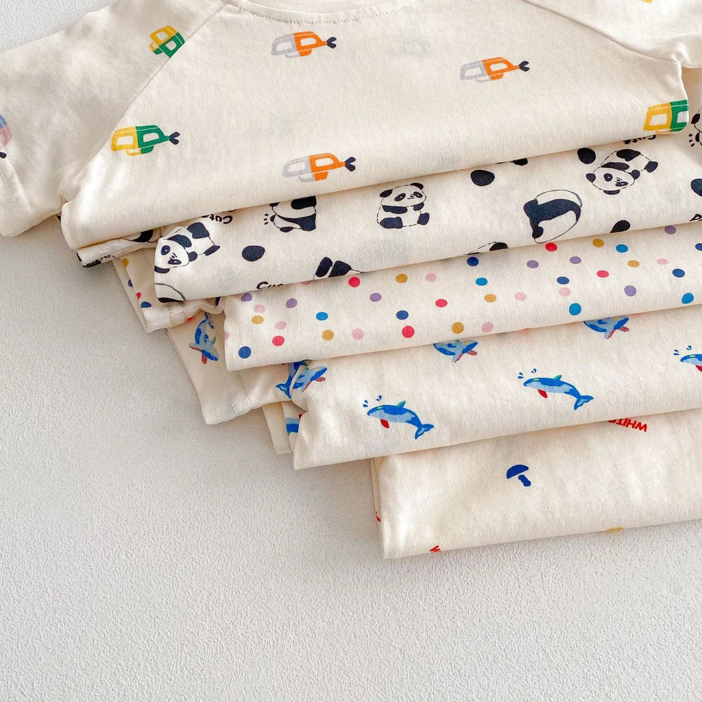 Baby summer cotton two-piece set with cartoon T-shirt and shorts in submarine print