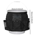Black cylindrical polyester storage bag hanging on a 5 gallon bucket.