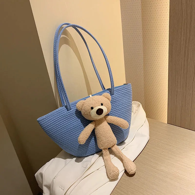 Woven cotton linen dumpling-shaped bag with double shoulder straps in six colour options