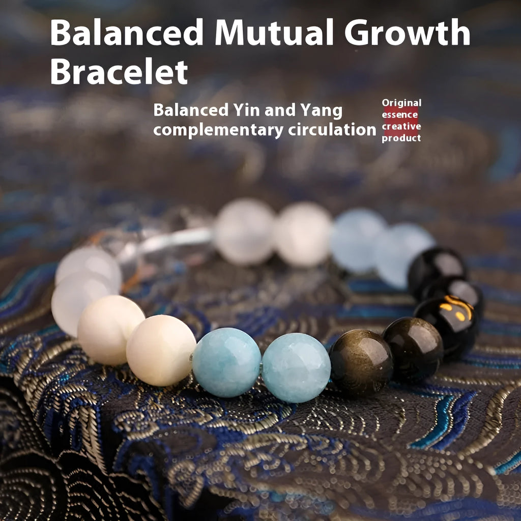 Natural crystal bracelet with Chinese five elements complementary design in Earth Gold colour, 8mm beads on white background