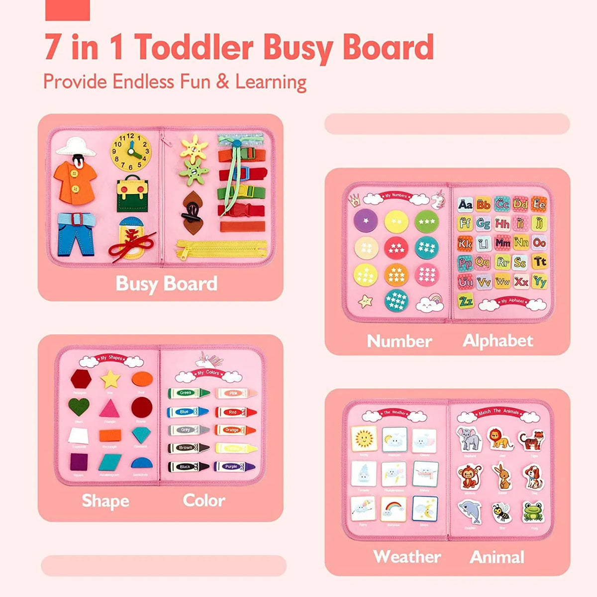 28x44cm chemical fibre felt busy board for baby early education in white, blue and green dinosaur or pink options