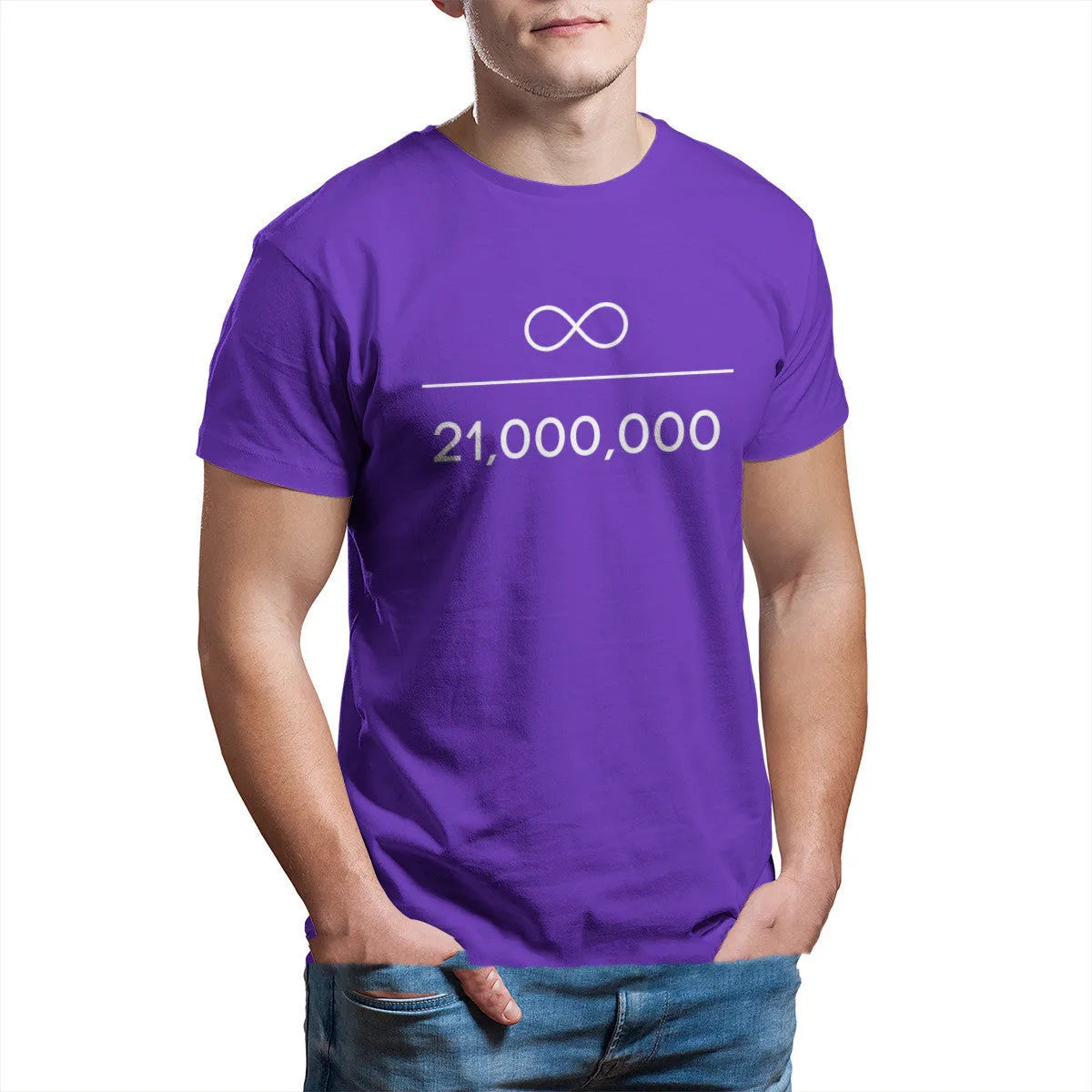 Men's black long sleeve high collar velvet thickened T-shirt with Bitcoin Infinity Divided By Million Unique print, super slim fit