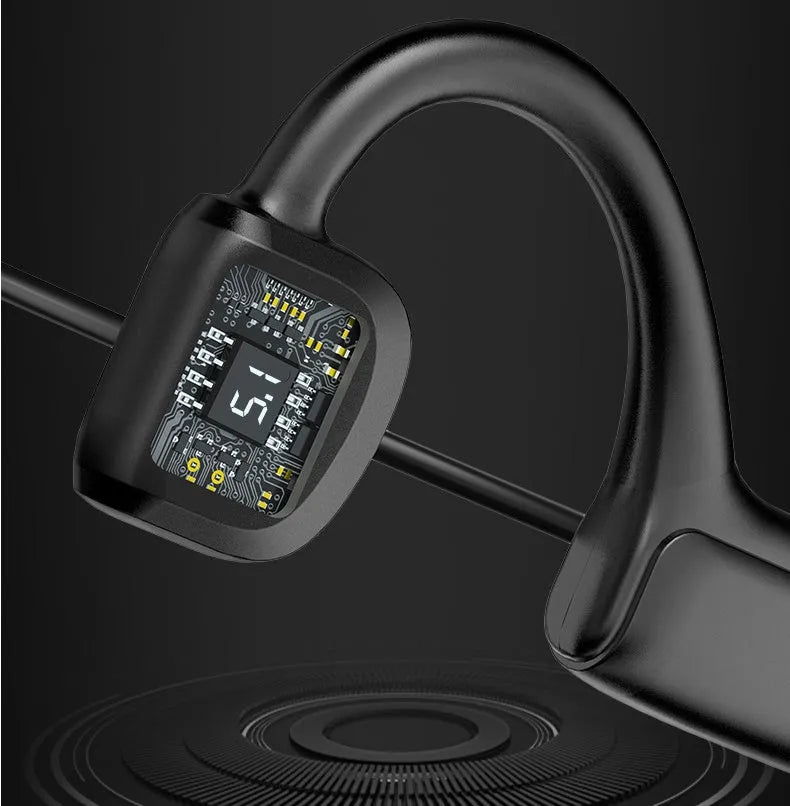 G1 wireless sports Bluetooth headset in black with earless design and split key controls on a white background