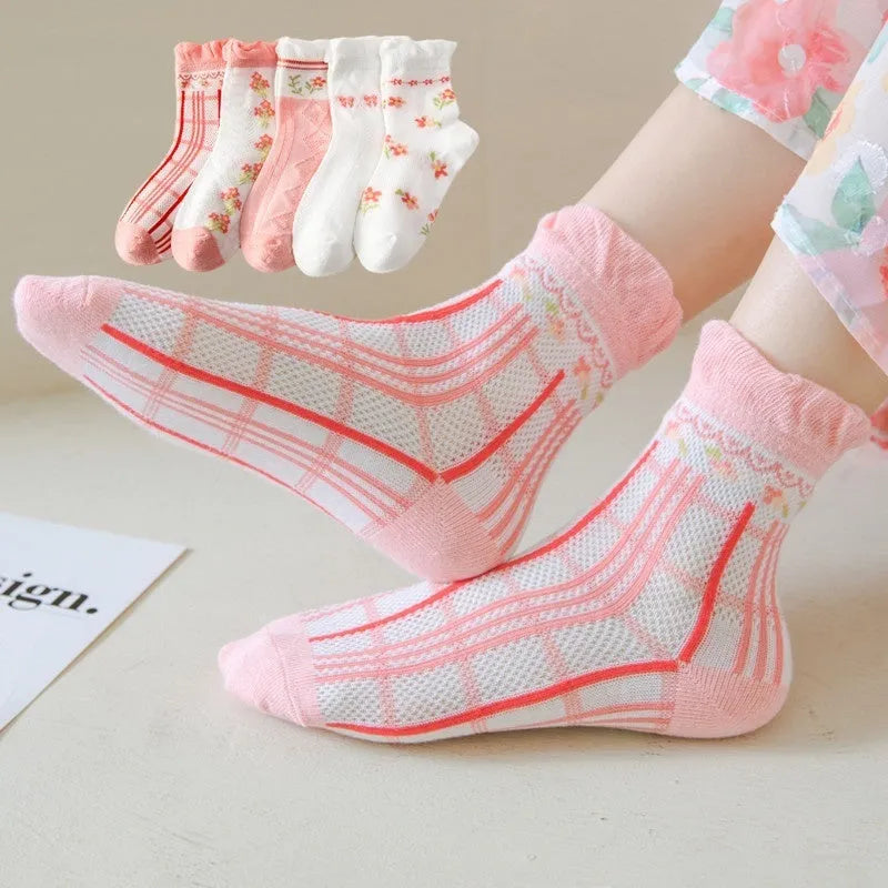 Children's cotton mid tube socks, thin sweat-absorbing, cartoon alphabet pattern, 5 pairs, colour DW125