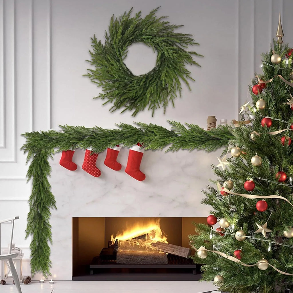 PE Feel artificial plastic leaf garland in American country style for front door decoration.